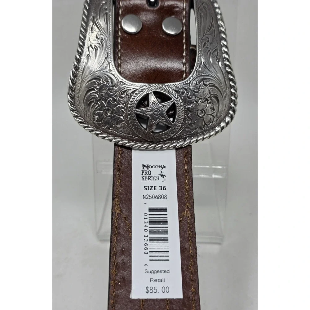 Nocona Men's Size 36 Pro Series Star Buckle Genuine Leather Brown Belt New
